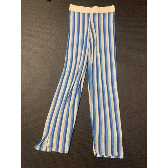Zara Blue and White Striped Wide Leg Pants - Picture 3 of 6